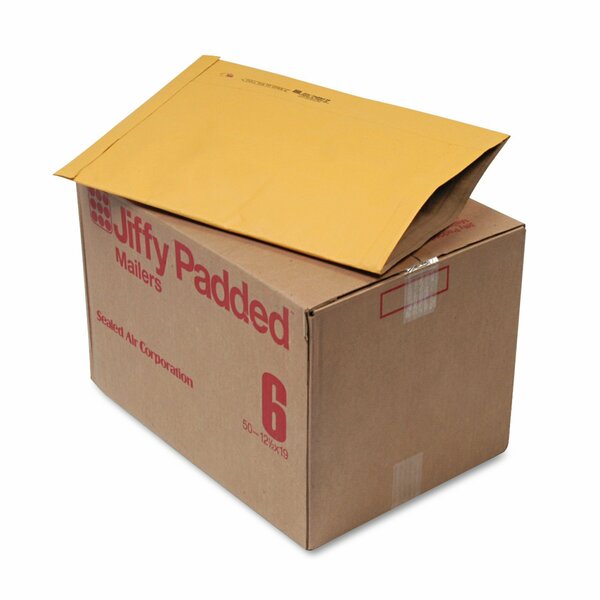Sealed Air Jiffy Padded Mailer, #6, Paper Padding, Fold-Over Closure, 12.5 x 19, Natural Kraft, 50PK 63957